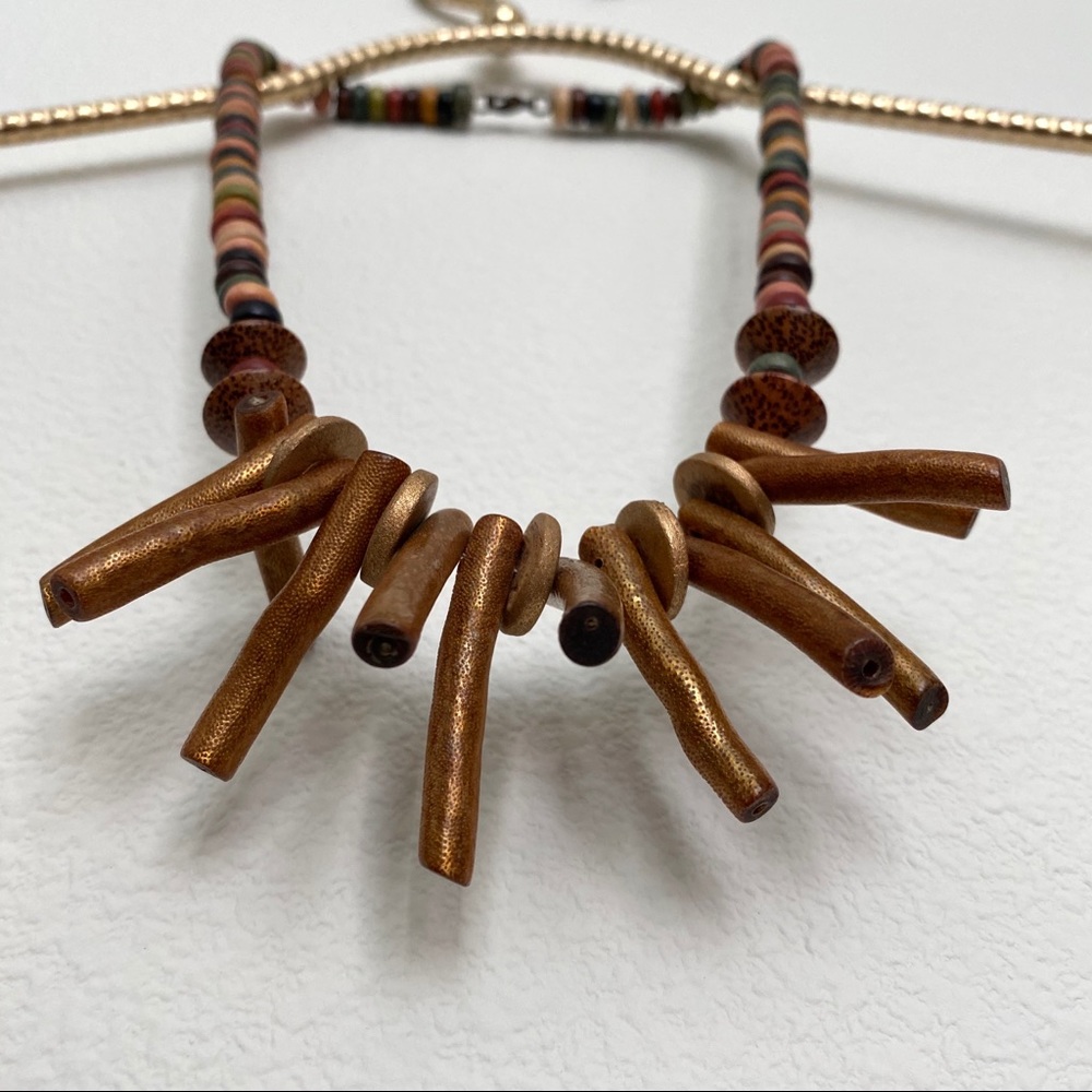 NEW Muted Rainbow Wood Gold Coral Bead necklace